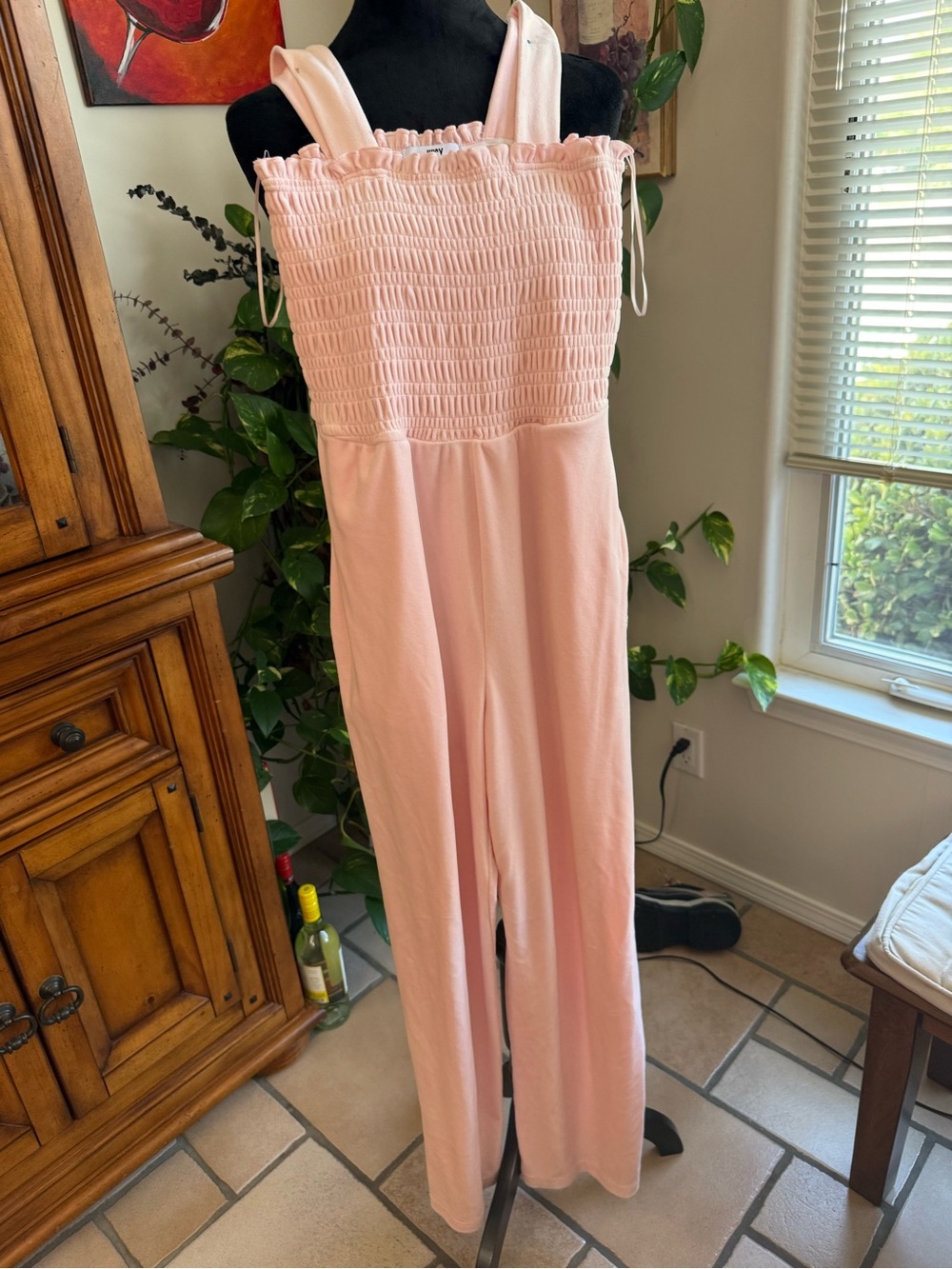 Juicy Couture Light Pink Smocked-Strap Wide Leg Jumpsuit